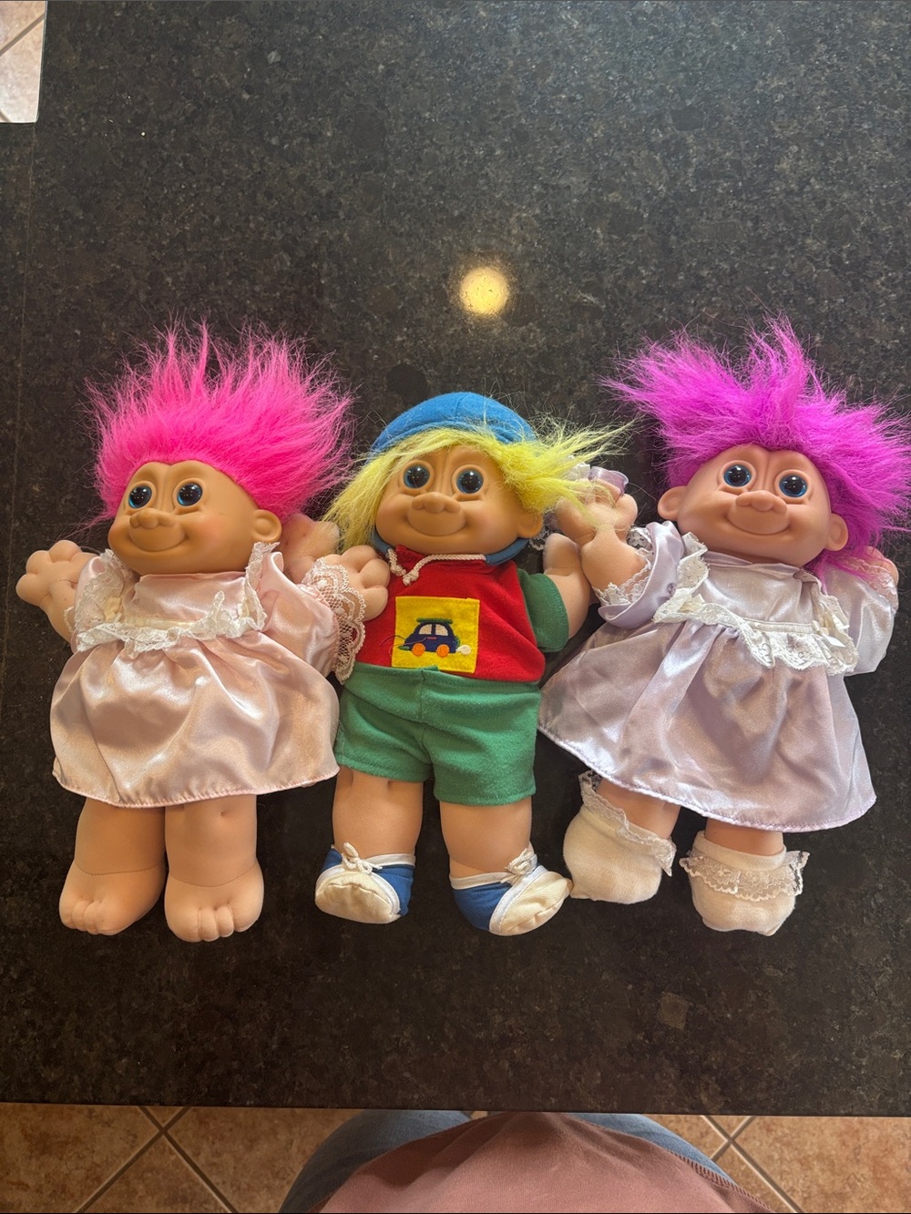 90s Russ Berrie Trolls Doll Plush Toy Trio - Pink & Yellow Hair